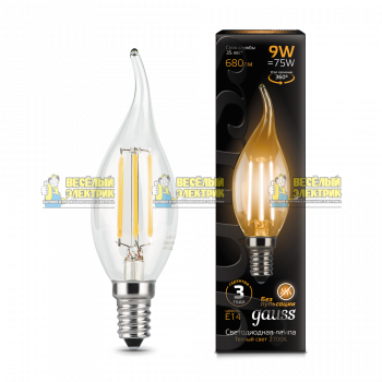 Лампа Gauss LED Filament Candle tailed E14 9W 2700K