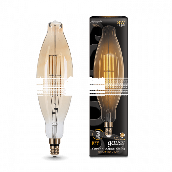 Лампа Gauss Led Vintage Filament BT120 8W E27