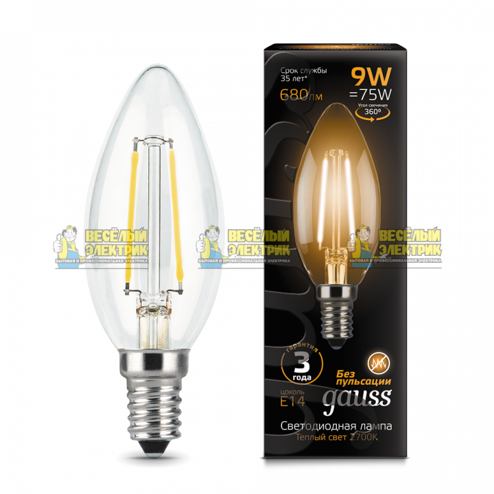 Лампа Gauss LED Filament Candle E14 9W 2700К