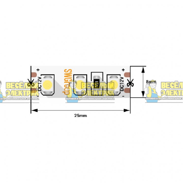 Светодиодная лента SMD-3528 3M 12В 9.6Вт IP20 цвет нейтральный белый SWG ( 5m ) 