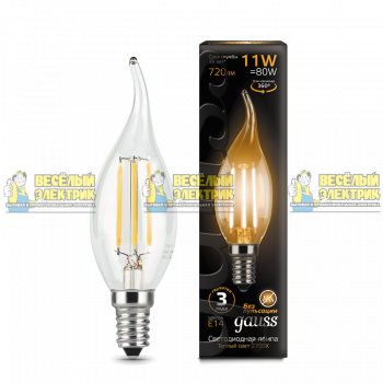 Лампа Gauss LED Filament Свеча на ветру E14 11W 720lm 2700K