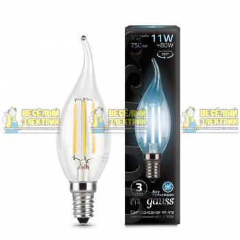 Лампа Gauss LED Filament Свеча на ветру E14 11W 750lm 4100K