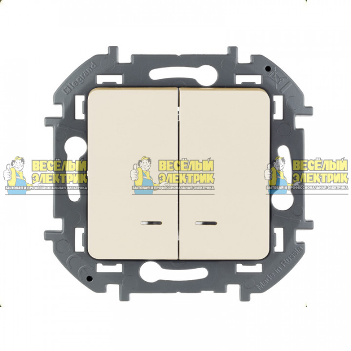 Двухклавишный выключатель с подсветкой/индикацией на автозажимах (слоновая кость) Legrand Inspiria