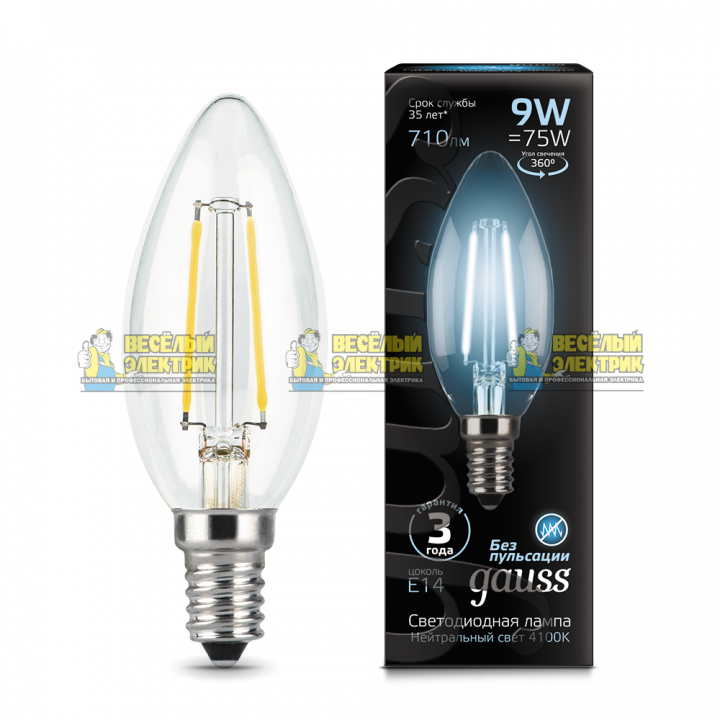 Лампа Gauss LED Filament Candle E14 9W 4100К