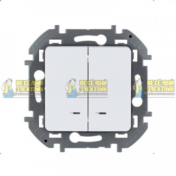 Двухклавишный выключатель с подсветкой/индикацией на автозажимах (белый) Legrand Inspiria