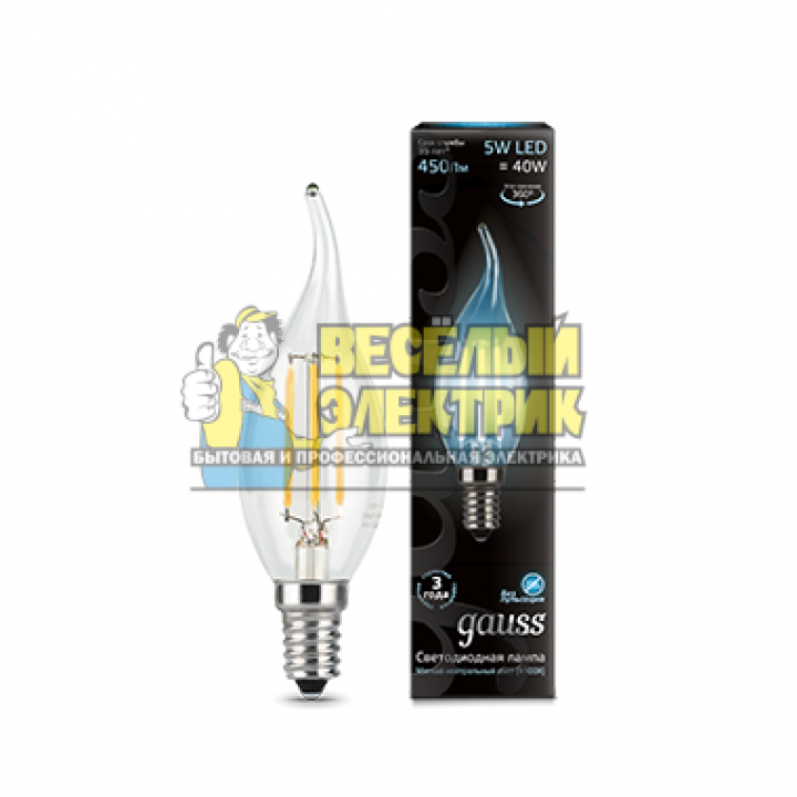 Лампа Gauss LED Filament Candle tailed E14 5W 4100K