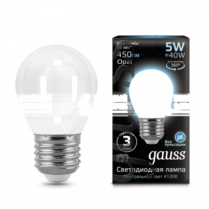 Лампа Gauss LED Filament Globe OPAL E27 5W 4100K