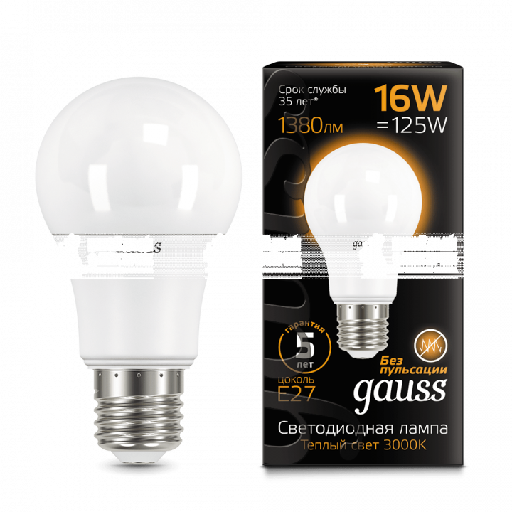 Лампа Gauss LED A60 16W E27 3000K