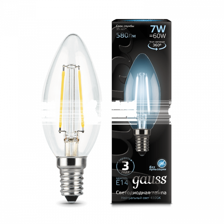 Лампа Gauss LED Filament Candle E14 7W 4100К