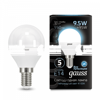 Лампа Gauss LED Globe E14 9.5W 4100K