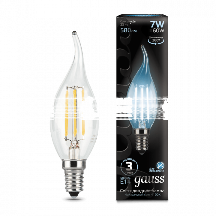 Лампа Gauss LED Filament Candle tailed E14 7W 4100К