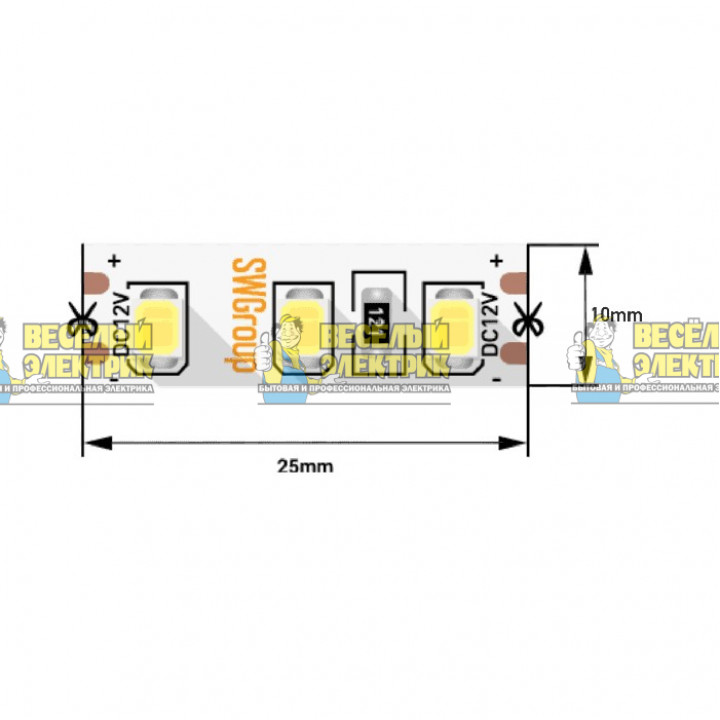 Светодиодная лента 12Вт 12В 3M теплый цвет свечения SWG ( 5m )
