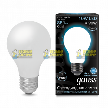 Лампа Gauss LED Filament A60 OPAL E27 10W 4100К