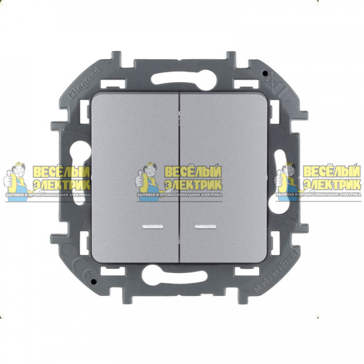 Двухклавишный выключатель с подсветкой/индикацией на автозажимах (алюминий) Legrand Inspiria