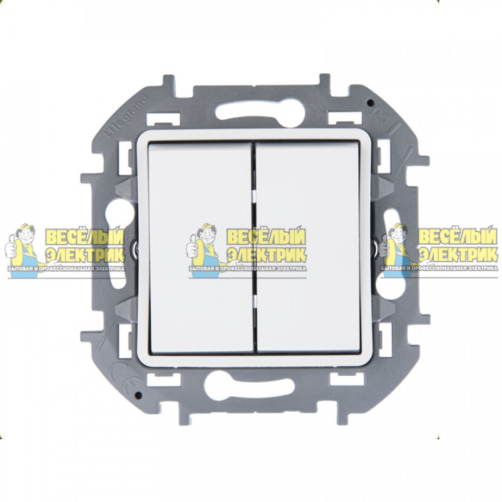 Двухклавишный переключатель с подсветкой на автозажимах (белый) Legrand Inspiria