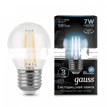 Лампа Gauss LED Filament Globe E27 7W 4100K