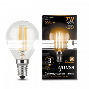 Лампа Gauss LED Filament Globe E14 7W 2700K