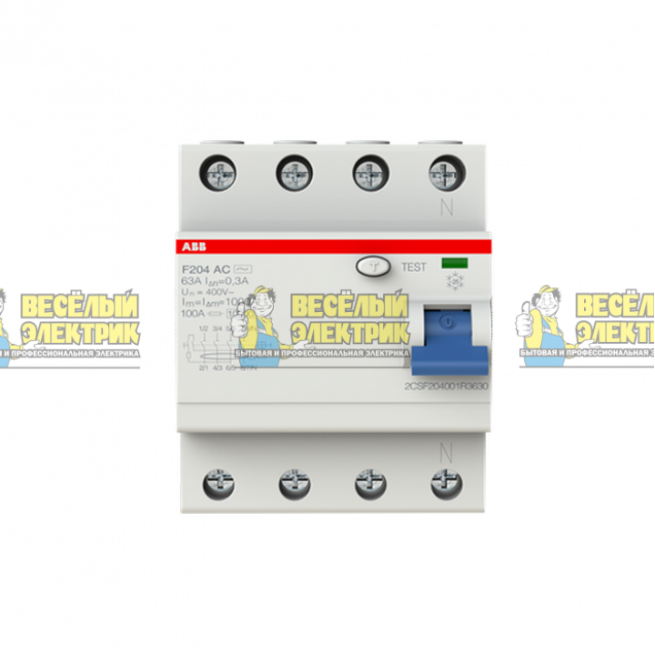 Выключатель дифференциального тока 4 модуля ABB F204 AC-63/0,3 