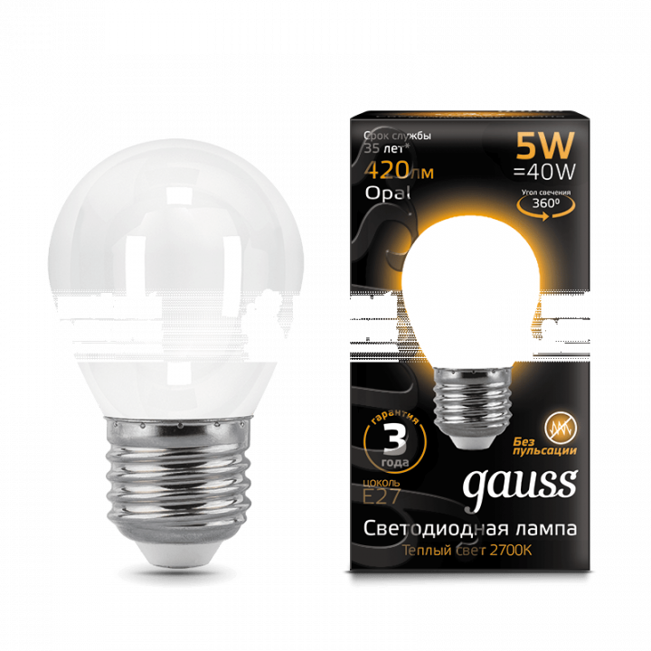 Лампа Gauss LED Filament Globe OPAL E27 5W 2700K