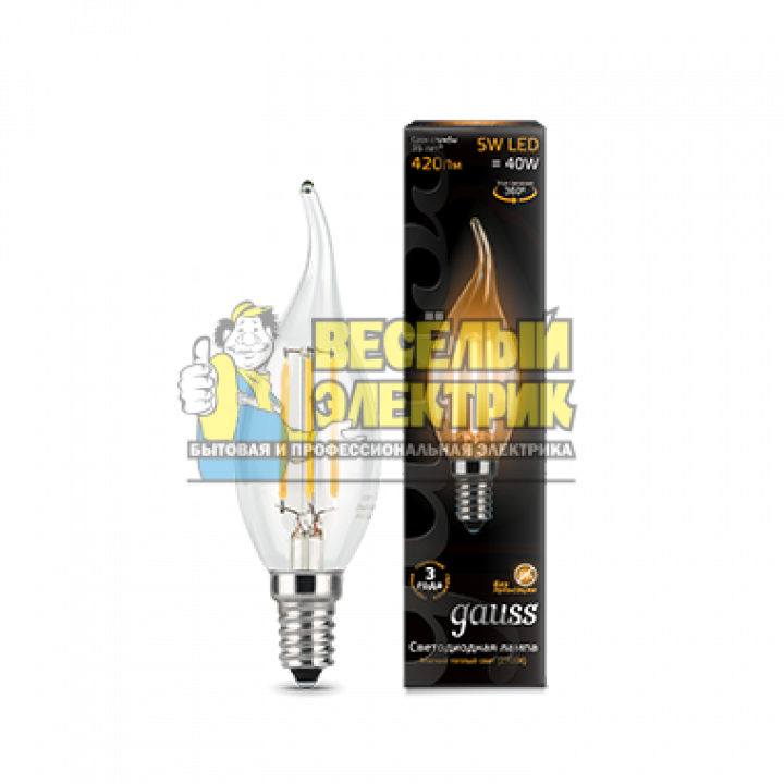 Лампа Gauss LED Filament Candle tailed E14 5W 2700K