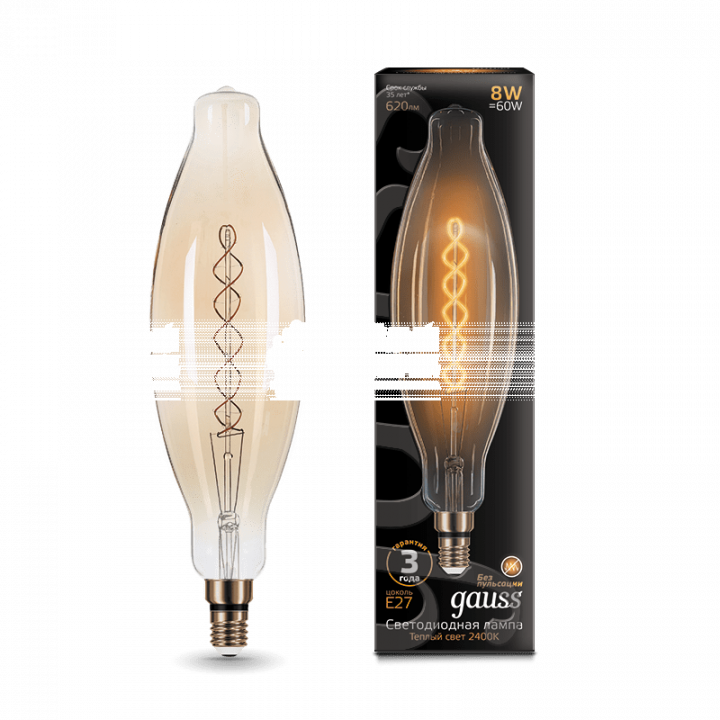 Лампа Gauss Led Vintage Filament Flexible BT120 8W E27