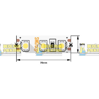 Светодиодная лента 9.6Вт 12В 3M цвет теплый белый swg ( 5m  )