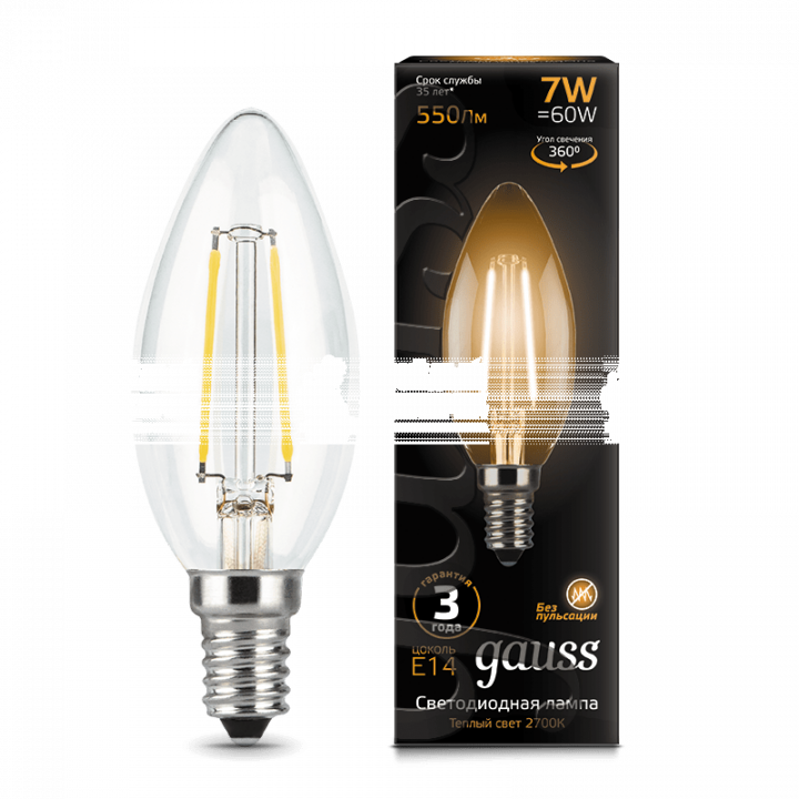 Лампа Gauss LED Filament Candle E14 7W 2700К